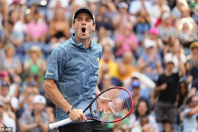 Tommy Paul roars with delight after winning the second set and leveling the match