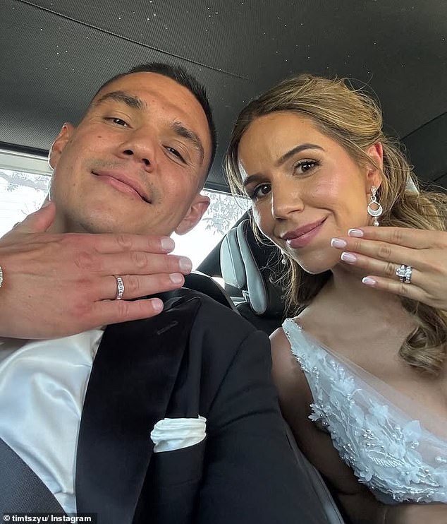 Tim Tszyu and longtime partner Alexandra Constantine exchanged vows in an intimate Sydney ceremony on Sunday afternoon